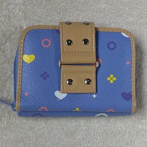 Fun Print Blue Wallet - Card Window - Zippered main compartments - Keychain